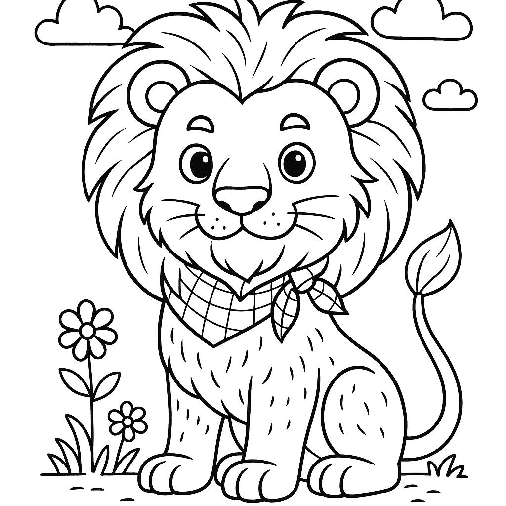 Black and white coloring page of brave and strong lion