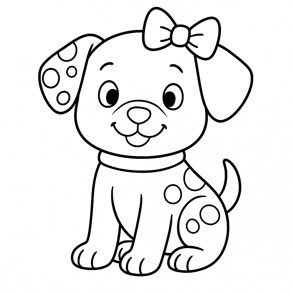 Black and white coloring page of happy and friendly dog